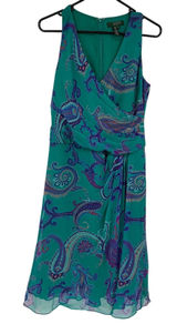 Lauren Ralph Lauren Silk Paisley Faux Wrap Midi Dress Green Purple Size 6 Photo 0