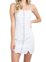 Fanco Sleeveless Tie Strap Eye Hook Mini Dress White Size Small NWT Photo 0