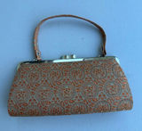Vintage Japanese Metallic Brocade Tapestry Kiss Lock Clutch Frame Waso Bag Purse Photo 0