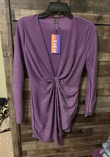 SHEIN Sparkly Purple Twist-Knot Long Sleeve Mini Dress Photo 0