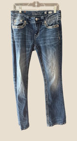 Miss Me Y2k Low Rise Bootcut Jeans Blue Embellished Rhinestone Size 29 Photo 0