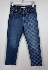 Levi's Wedgie Straight Jeans Checkerboard Blue Retro Indie Grunge Size 27‎ Photo 0