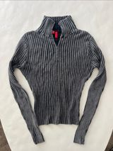 Vintage FRIENDS Monochrome Acid Wash Ribbed Mock Neck Stretchy Longsleeve Top M Photo 0
