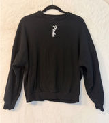 P'tula Women Medium Black Crewneck Sweatshirt Logo Pullover Athleisure Relaxed Photo 0