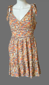 Gypsies & Moondust Tie-Shoulder Mini Dress in Orange, Blue & Cream Photo 0