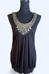 Vintage Y2K black rhinestone embellished lace back tank top glam size Large 🖤 Photo 0