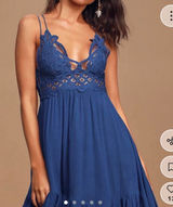 Free People Adella Mini Slip Dress Lace Boho Beach Adjustable S Navy blue Photo 0