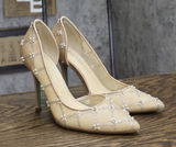 Betsey Johnson Rhinestone Embellished Evening Pumps Heels Stiletto Nude Brown 8M Photo 0