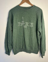 Vtg XL Flay Energy Paris France Eiffel Tower Embroidered Sweatshirt Green Travel Photo 0