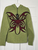 Current Mood Fly Away Butterfly‎ Hoodie Womens Size M Green Y2K Knit Dolls Kill Photo 0