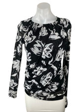 INC International Concepts Black White Floral Mesh Long Sleeve Blouse Top Size S Photo 0