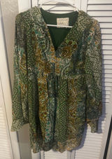 Anthropologie Floreat Amelie silk dress featuring green paisley patchwork print Photo 0