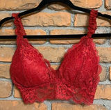 SheIn Red Floral Lace‎ Longline Bralette Padded Ruffle Strap Bra Top Size Small Photo 0