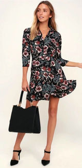 Lulus‎ Such a Beauty Black Floral Button-Up Dress Photo 0
