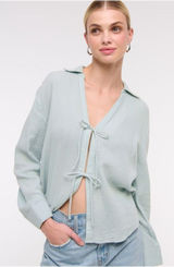 Abercrombie & Fitch Long-Sleeve Oversized Tie-Front Gauzy Shirt Size L Photo 0
