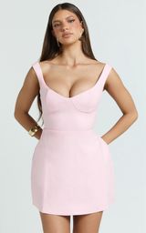 Showpo PIETRA MINI DRESS - OFF SHOULDER GATHERED BODYCON DRESS IN PALE PINK Photo 0