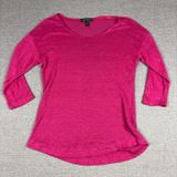 Lauren Ralph Lauren Linen Sweater Womens Large Pink Scoop Neck 3/4 Sleeve Photo 0