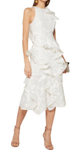 KEEPSAKE The Label White Floral Embroidered Ruffle Midi Dress Bridal Romantic Photo 0