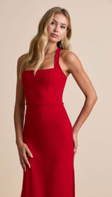 NWT Lulus Perfectly Demure Red Backless Column Maxi Dress Holiday Wedding Size S Photo 0