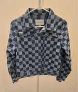 Forever 21 Checkered Board Print Cropped Trucker Denim Blue Y2K Jacket Medium Photo 0