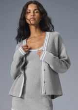 Alo Yoga Tennis Club Cardigan Sweater XS Gray Varsity Preppy Athleisure Chic Photo 0