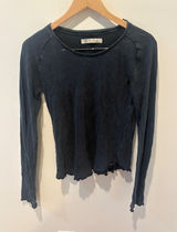 We The Free Free People Faded Black Lettuce Edge Long Sleeve Top Large Photo 0