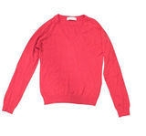 Zara Women Red V-Neck Long-Sleeve Knit Sweater Lightweight Cotton Blend Sz Large Photo 0