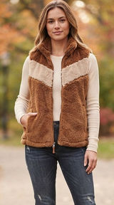 Patagonia High Pile Faux Fur Vest Gorpcore Brown Chevron Full Zip Layering M Photo 0