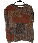 Cassidy Brown Earthy Patchwork Short Sleeve Linen Blend Knit Sweater Women Sz L Photo 0