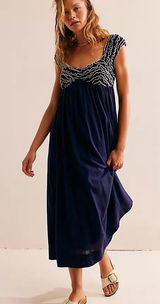 Free People Feel the Frill Women's Navy &‎ White Midi Dress Womens Size XS Photo 0