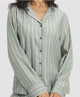 COZY‎ EARTH Soft Woven Long Sleeve Pajama Top green Stripes NWT Size Small Photo 0
