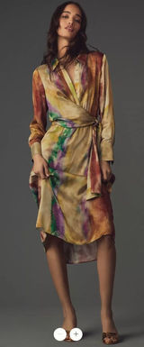 By Anthropologie Long-Sleeve Tie-Front Midi Shirt Dress Photo 0