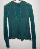 Free People Women No Limits Layering Top S Teal Lace Sleeve Back Cutout Coquette Photo 0