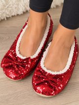 Snoozies Wizard of Oz Ruby Slipper Red Sequin Ballerina Slippers Women’s Size 8 Photo 0