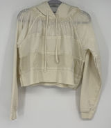 Free People‎ XS Cream Eyelet Mixed Media Cropped Oversized Hoodie Sweatshirt Photo 0