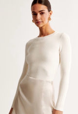 Abercrombie & Fitch Soft A&F Essentials Crewneck Ribbed Bodysuit in White Photo 0
