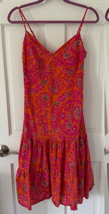 vintage Y2K boho GAP Pink & Orange Floral Sundress Ruffle Hem 100% Cotton sz 8 Photo 0
