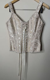 Cream Lace‎ Up Side Zip Corset Tank Strap Coquette Cottage Women's Size M Photo 0