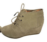 TOMS Taupe Suede Desert Wedge Booties Lace-Up Boho Casual Size 8 Photo 0