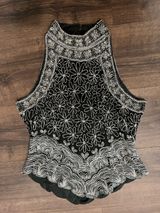 Vintage Adrianna Papell Boutique Evening Floral Silk Beaded Halter Top m Black Photo 0