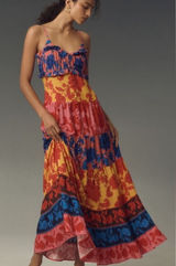 FARM Rio x Anthropologie Tiered Maxi Dress Floral Button Front Multi-Color XS Photo 0