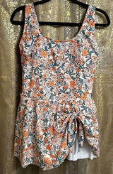 Cupshe Orange Peach Floral Scoop Neckline Ruching Swimdress XL NWT Photo 0