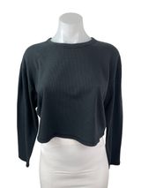Aritzia Sunday Best Black Waffle Knit Thermal Long Sleeve Crop Sweater Top Sz M Photo 0