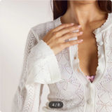 Lounge Pointelle Bow Cardigan - White Small New Cropped Fitted Long Sleeve Photo 0