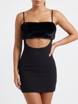 Naked Wardrobe Black Faux Fur Trim Mini Dress Sexy Date Night Club Prom Party Sm Photo 0