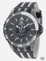 Sporty Invicta men's watch with bold black dial. High-contrast white markers and hands for easy reading. Durable black strap with white stripe accents. Water resistant design for active use. This watch is OUT OF STOCK ONLINE but here’s one for you! The: 69447 - This beautiful Invicta Subaqua watch contains a precise Quartz movement in addition to a black case. Its face displays a black, plastic dial protected by a highly resistant Flame Fusion Crystal. This timepiece is completed by a black, band and it offers water resistance of up to 100 m. Led with expert engineering, no feat or occasion will ever be too great for Invicta's Subaqua to handle. Photo 0