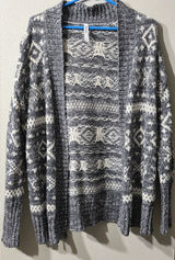 Aeropostale XL Gray White Fair Isle Knit Open Cardigan Sweater Boho Aztec‎ Print Photo 0