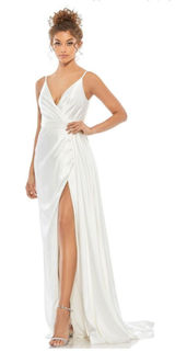 Mac Duggal White Satin Gown NWT Size 2‎ Style 12443 Formal Bridal Evening Dress Photo 0