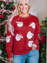 Women’s Christmas Red Santa Sequin Crewneck Sweater size XL new Photo 0