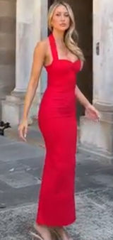 White‎ Fox champagne high halter Boutique Red Halter Maxi Dress medium nwt Photo 0